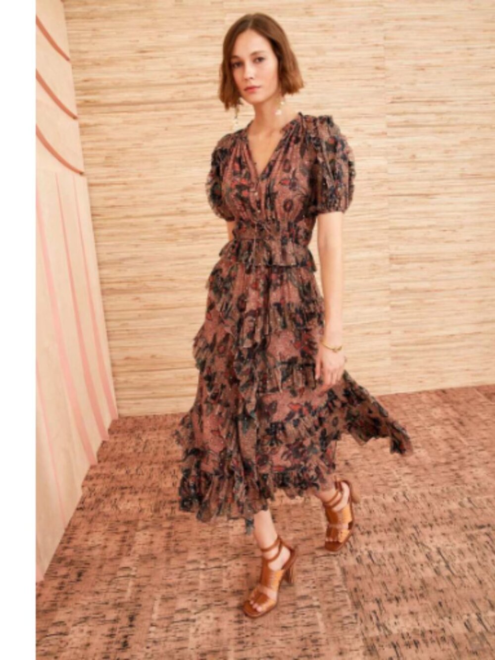 NEW Ulla Johnson Cara Ruffle Midi Silk Floral Dress Sz 8